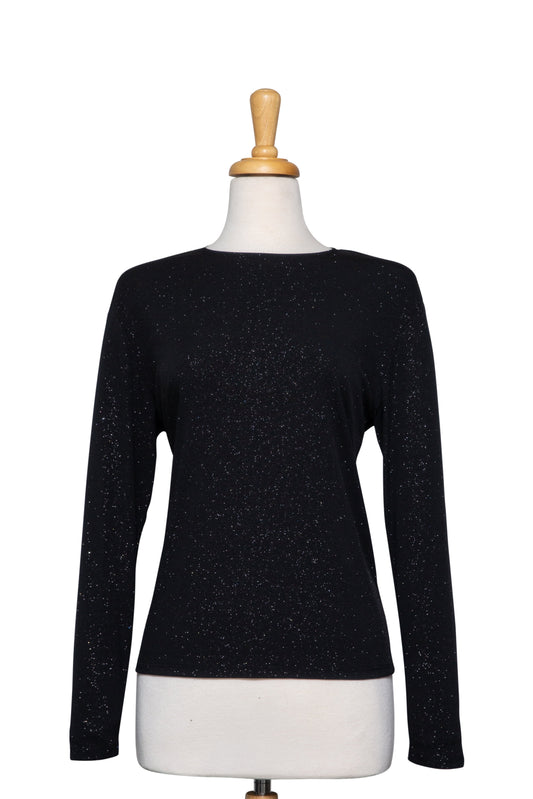 Plus Size Black on Black Metallic Long Sleeve Microfiber Top