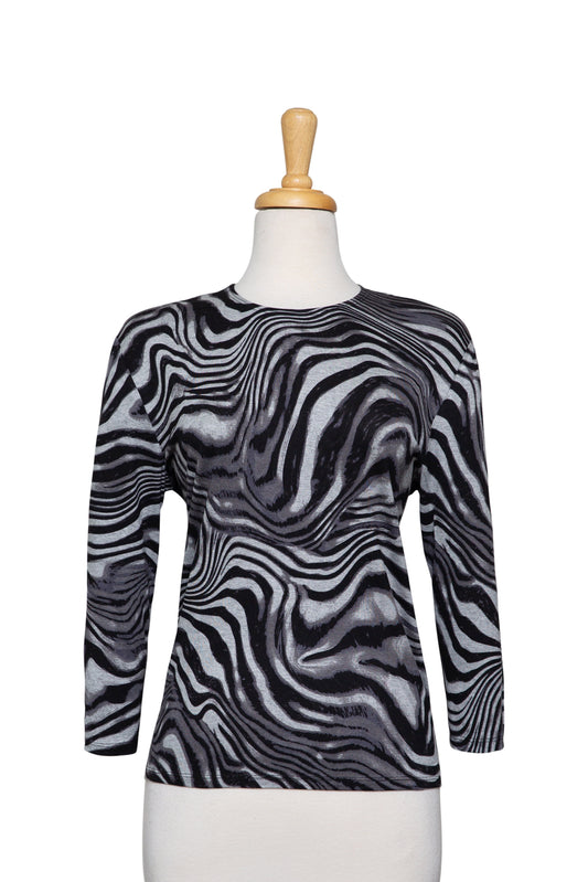 Shades of Grey and Black Waves Cotton 3/4 Sleeve Top