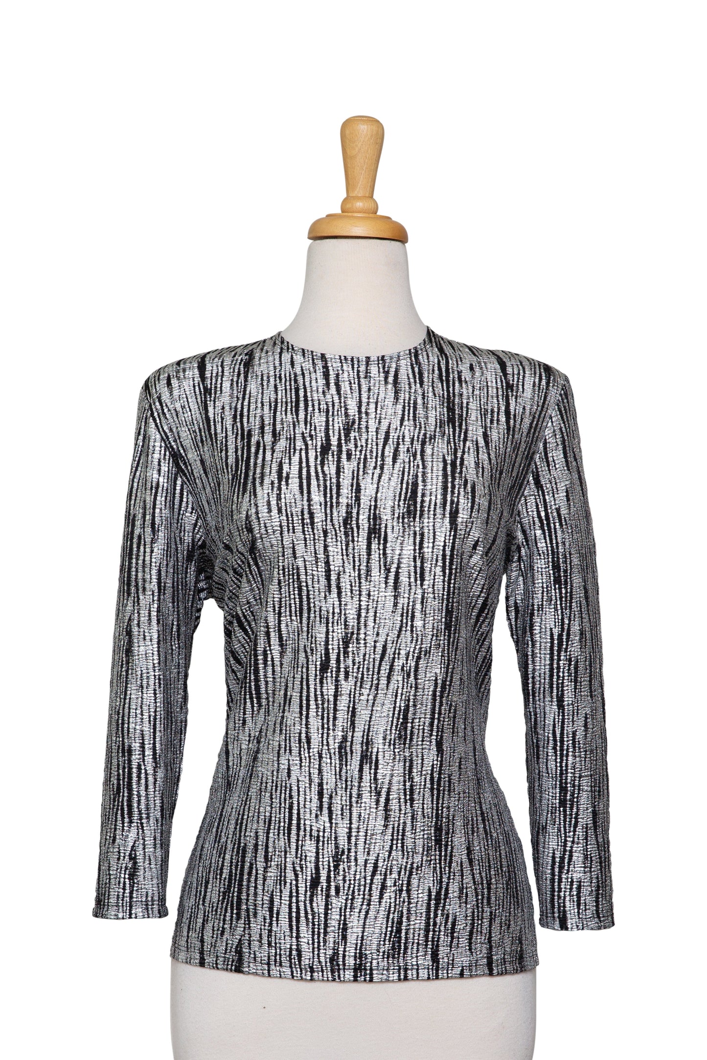 Plus Size Silver and Black Metallic Textured 3/4 Sleeve Top