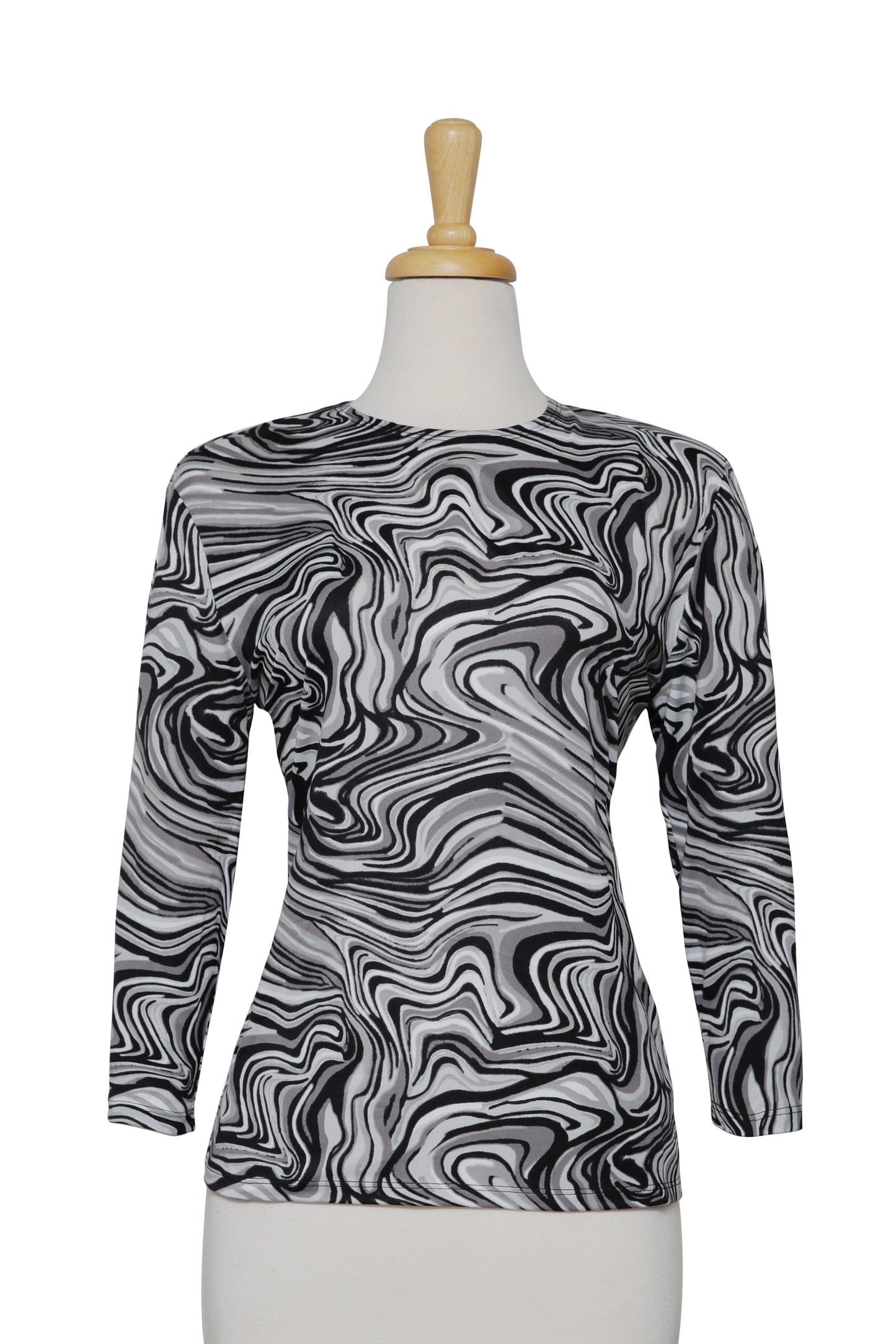 Shades of Grey And Black Swirls Cotton 3/4 Sleeve Top