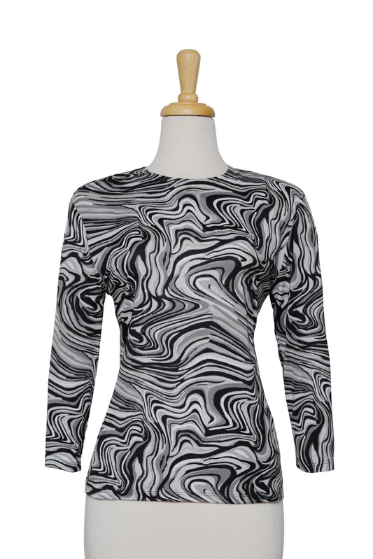 Shades of Grey And Black Swirls Cotton 3/4 Sleeve Top