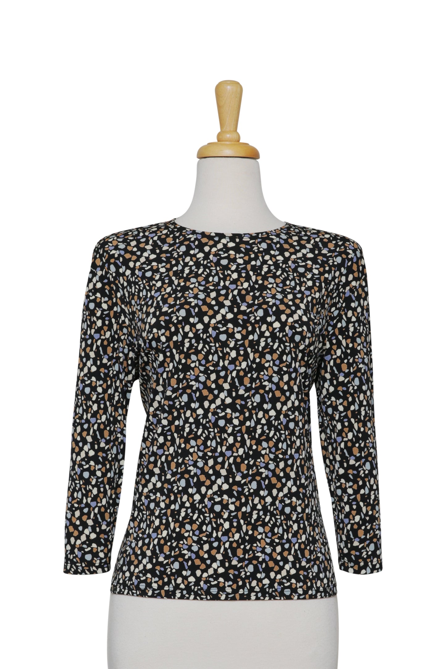 Plus Size Black, Tan, Ivory and Light Blue Pebbles Microfiber 3/4 Sleeve Top