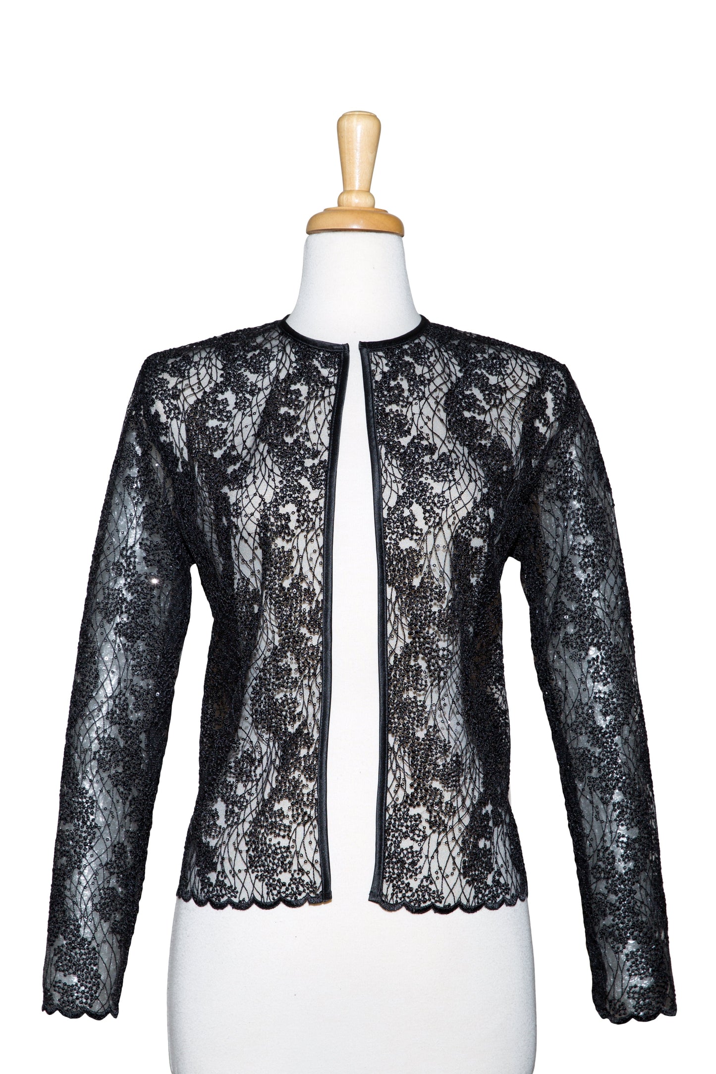 Plus Size Black Embroidered  Sequins Lace Jacket
