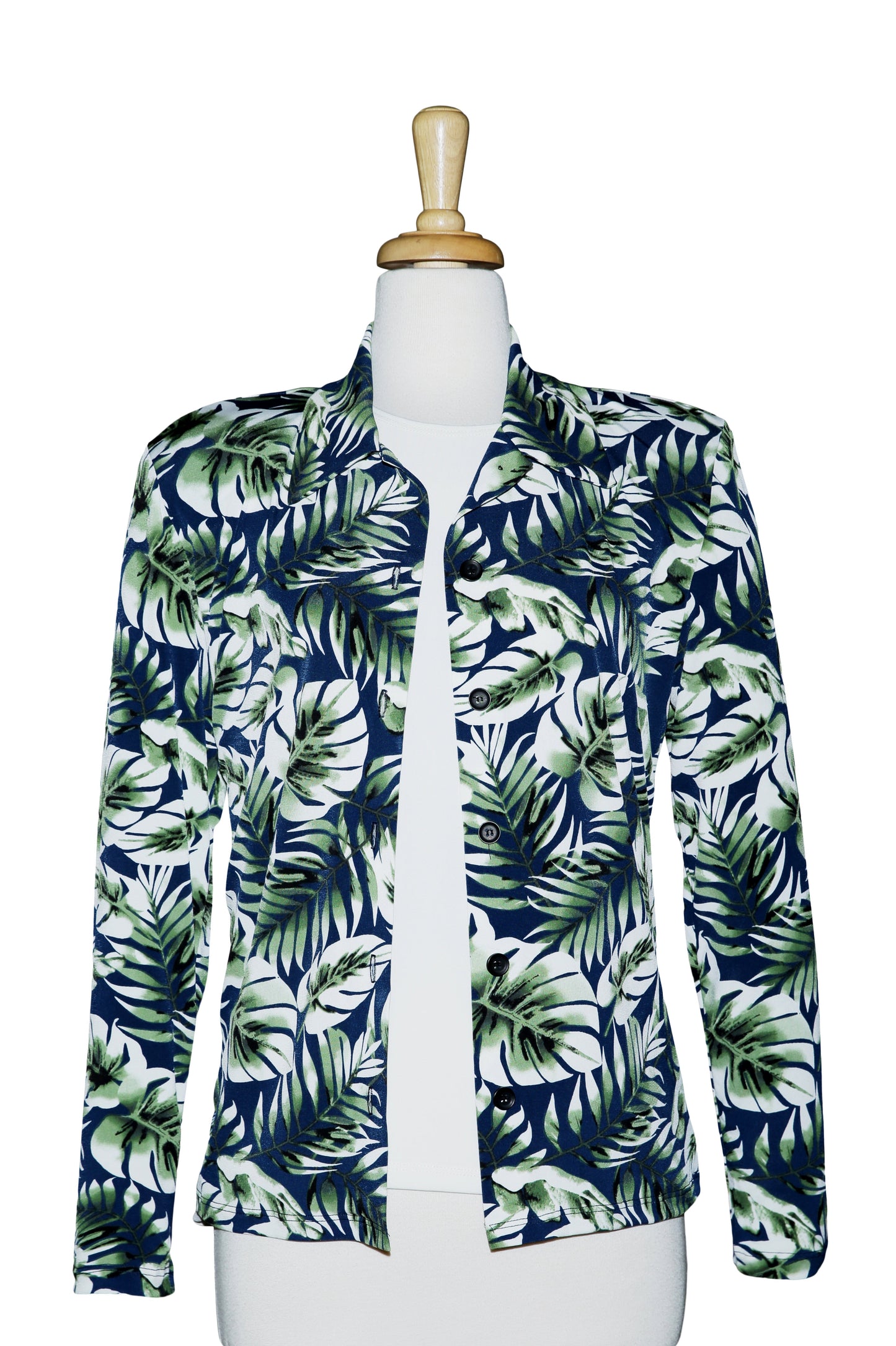 Plus Size Navy, White, and Green Leaves Microfiber Jacket