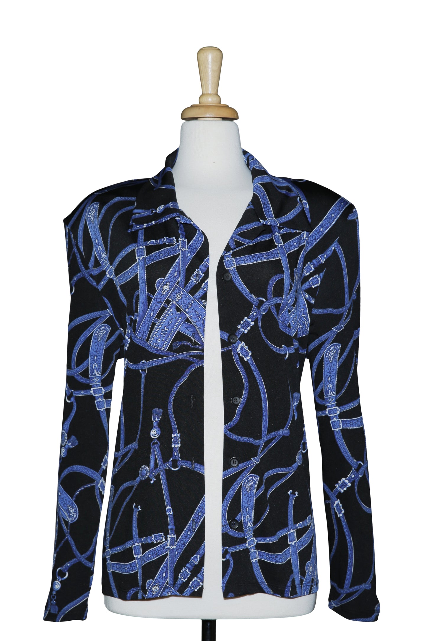 Plus Size Black And Royal Blue Chains Microfiber Jacket