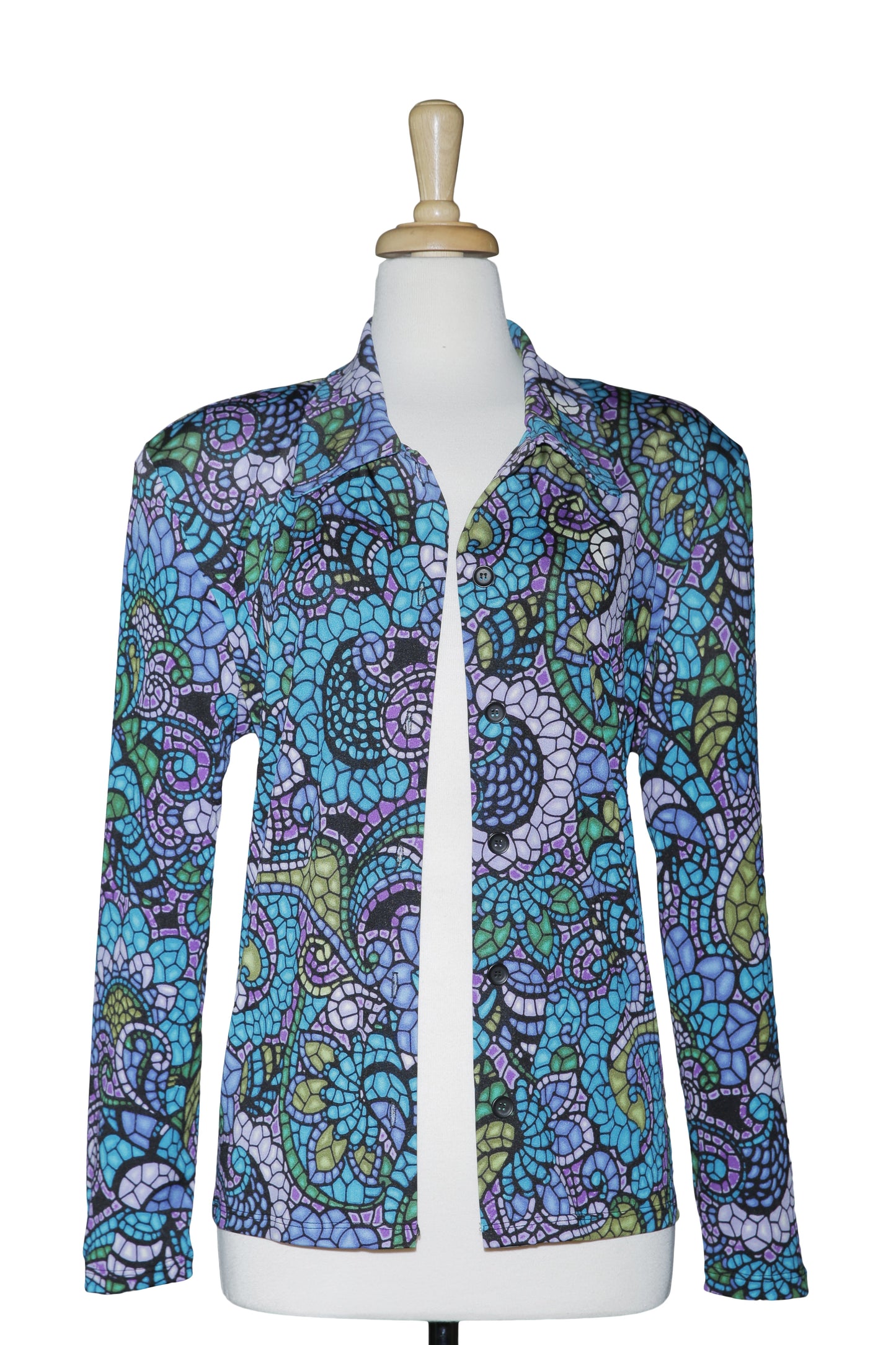 Plus Size Purple And Turquoise Paisley Mossaic Microfiber Jacket
