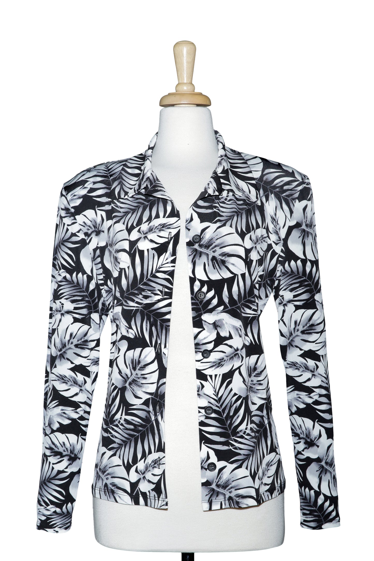 Plus Size Black And Grey Leaves Microfiber Jacket