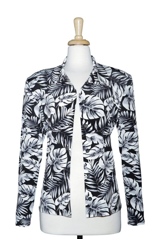 Plus Size Black And Grey Leaves Microfiber Jacket