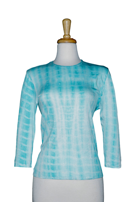 Soft Teal Tie Dye 3/4 Sleeve  Cotton Top