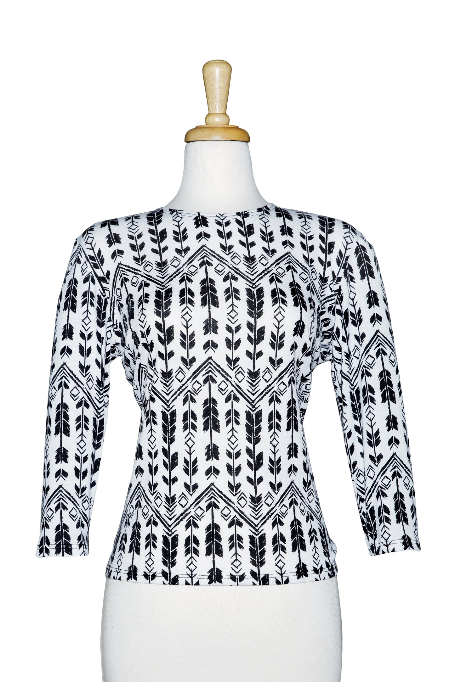 Black And White Arrows 3/4 Sleeve  Cotton Top