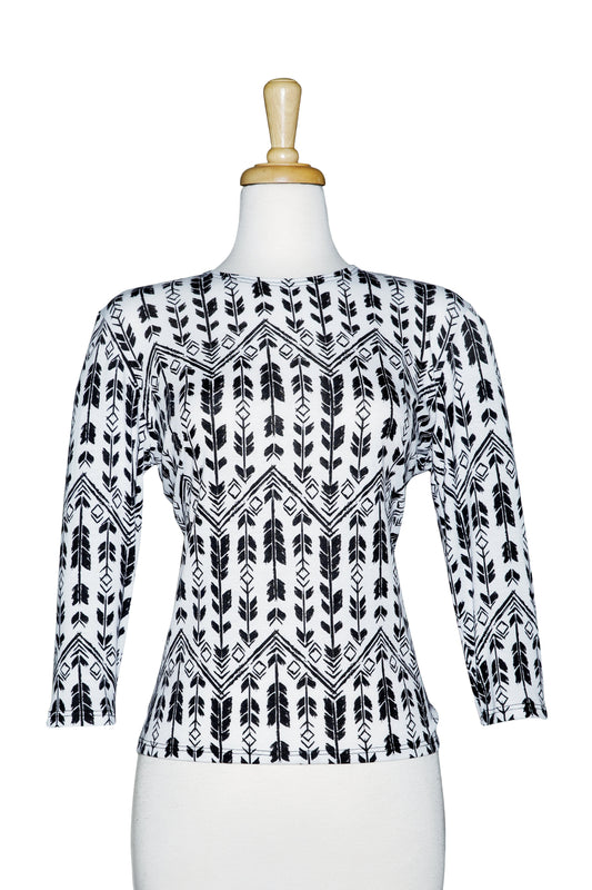 Black And White Arrows 3/4 Sleeve  Cotton Top