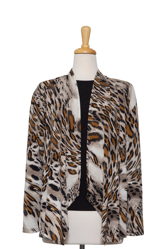 Two Piece Creme, Tan, and Taupe Leopard Print Microfiber Shawl Collar Set