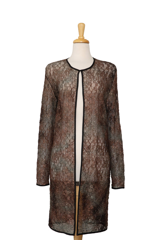 Bronze and Sage Floral Soft Lace 3/4 Length Jacket