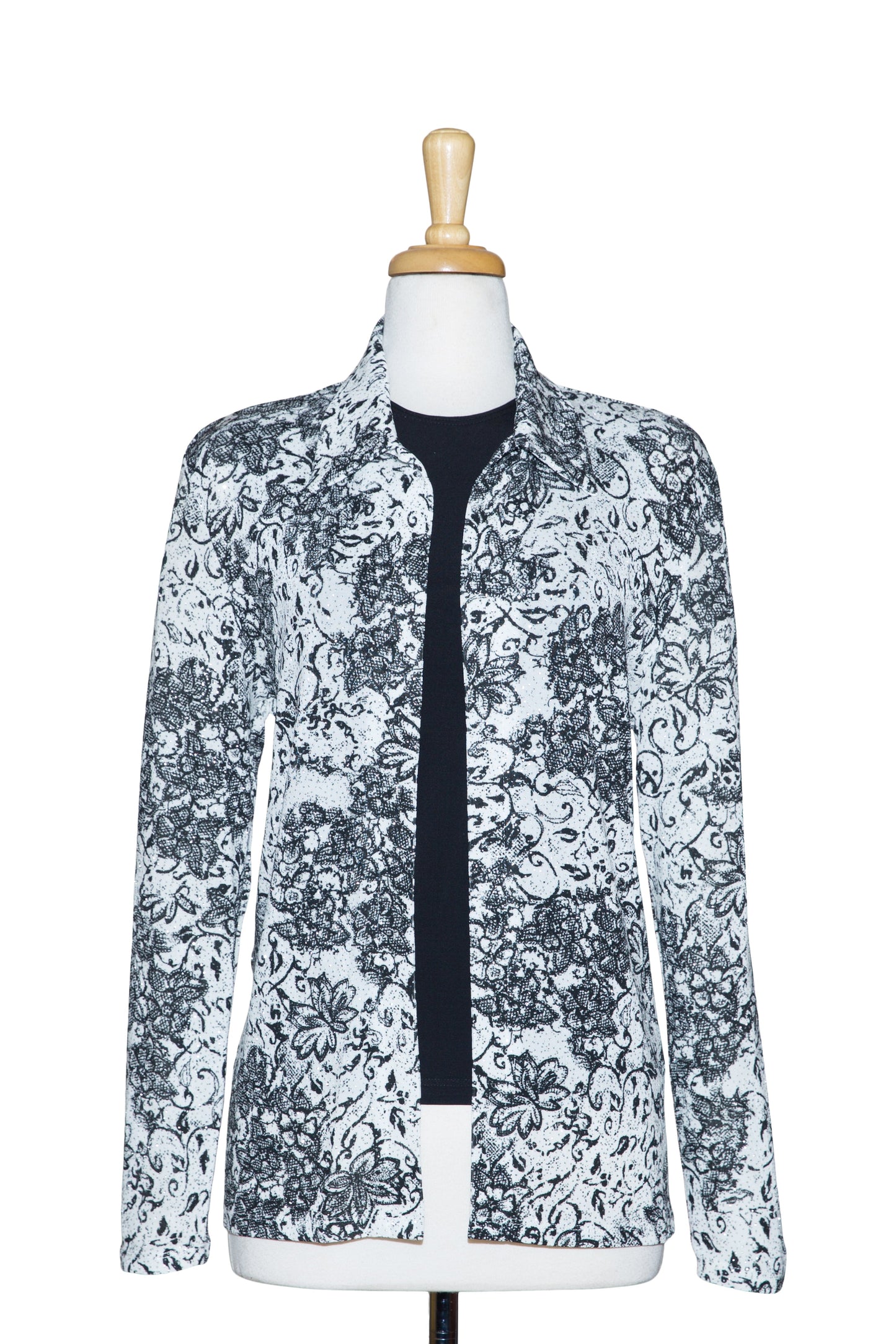 Two Piece  White and Black Floral Metallic Slinky  Set