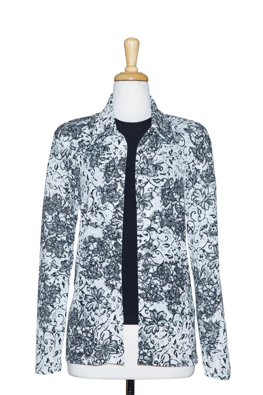 Two Piece  White and Black Floral Metallic Slinky  Set