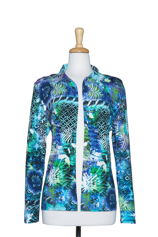 Purple, Blue and Black TropicalFloral Cotton Jacket