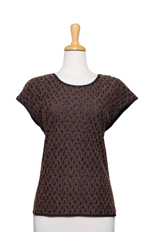 Black and Rust Geometric Lace-Like Textured Short Sleeve