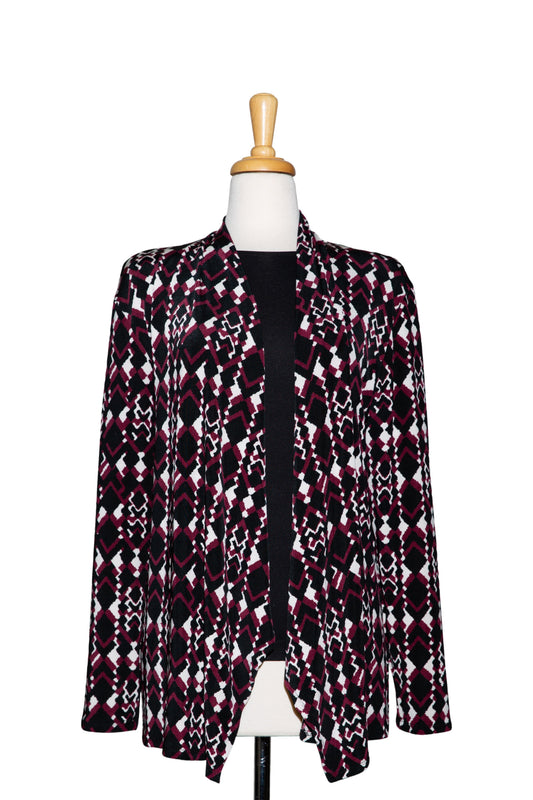 Two Piece Burgundy Black and White Geometric Shawl Collar Slinky Set