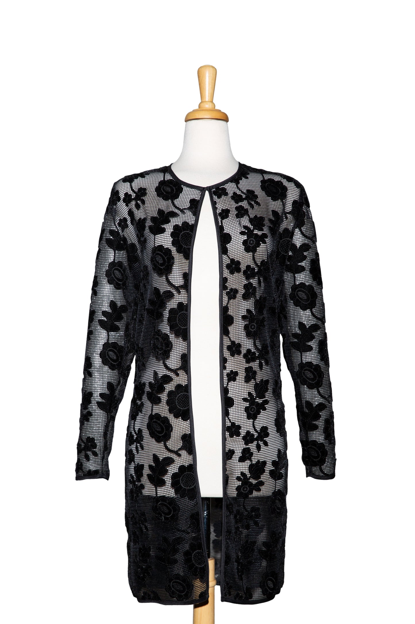 Black Velvet Floral Applique 3/4 Length Lace  Jacket