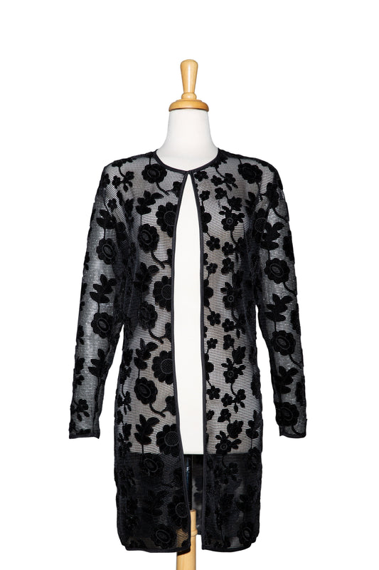 Black Velvet Floral Applique 3/4 Length Lace  Jacket