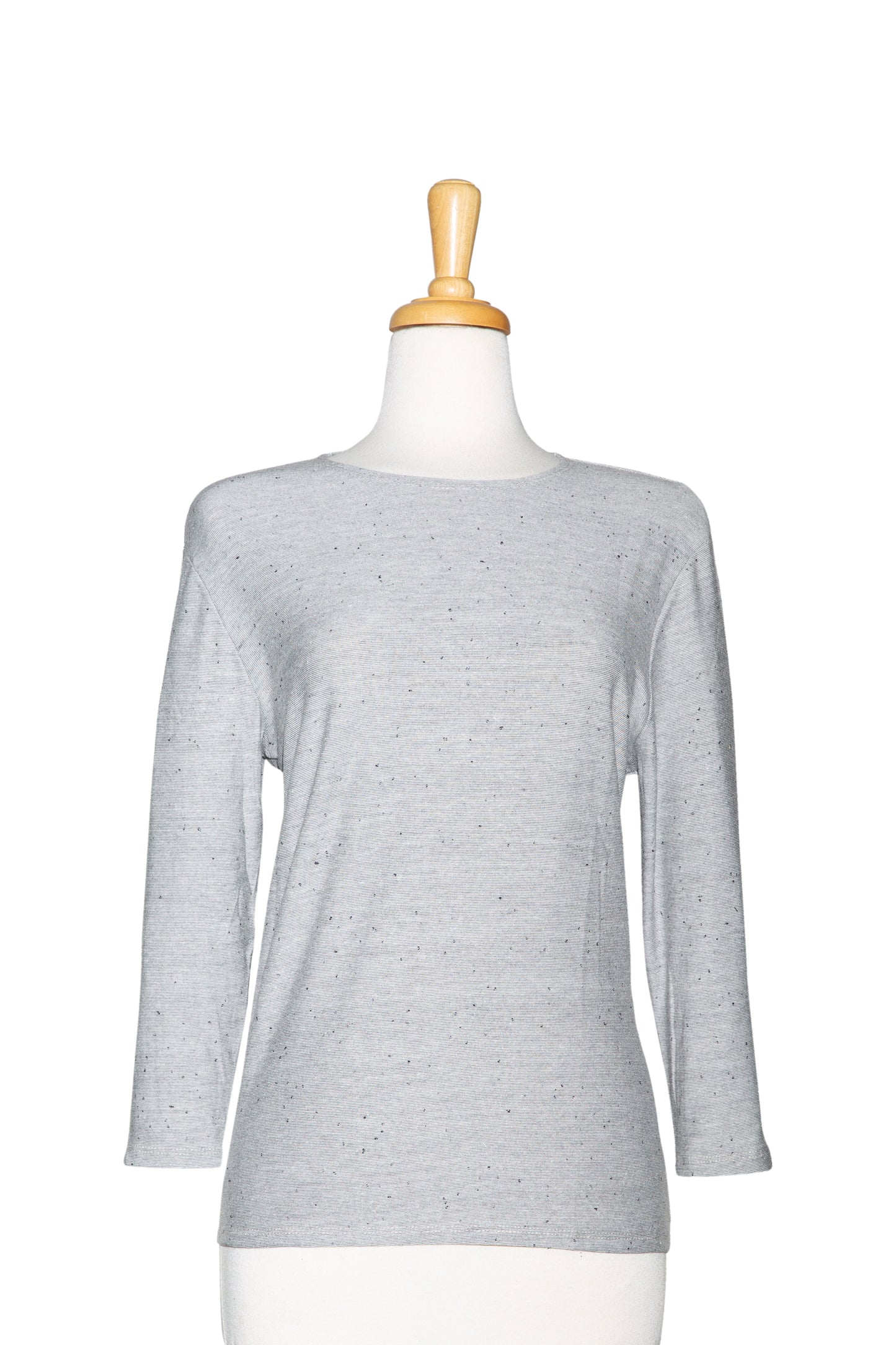 Grey Mini Stripes Cotton 3/4 Sleeve Top