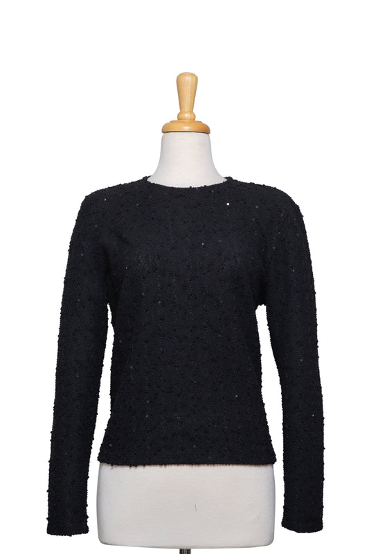 Plus Size Black Boucle Knit With Dispersed Sequins Long Sleeve Top