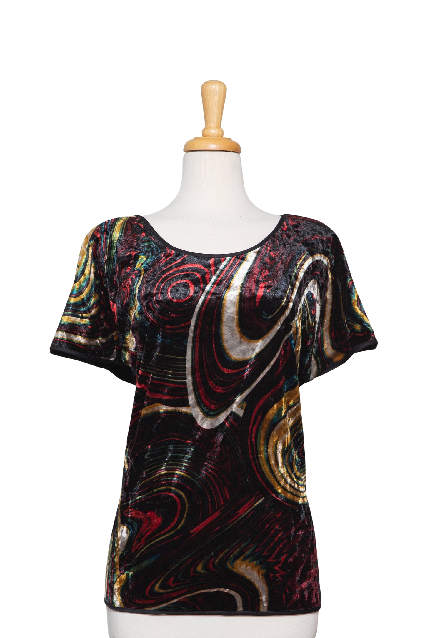 Plus Size Multi Color Graffiti Velvet Short Sleeve Top