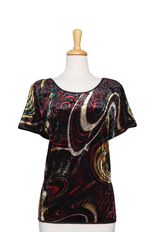 Plus Size Multi Color Graffiti Velvet Short Sleeve Top