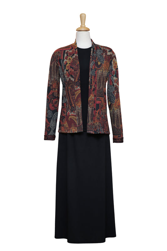 Plus Size Three Piece Rust And Tan Paisley Knit Set With Matte Jersey Skirt