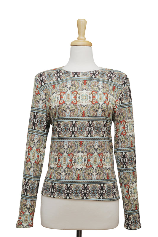 Persian Print Multi Color Long Sleeve Knit Top