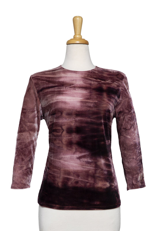 Plus Size Shades of Mauve Ombre Velvet 3/4 Sleeve Top