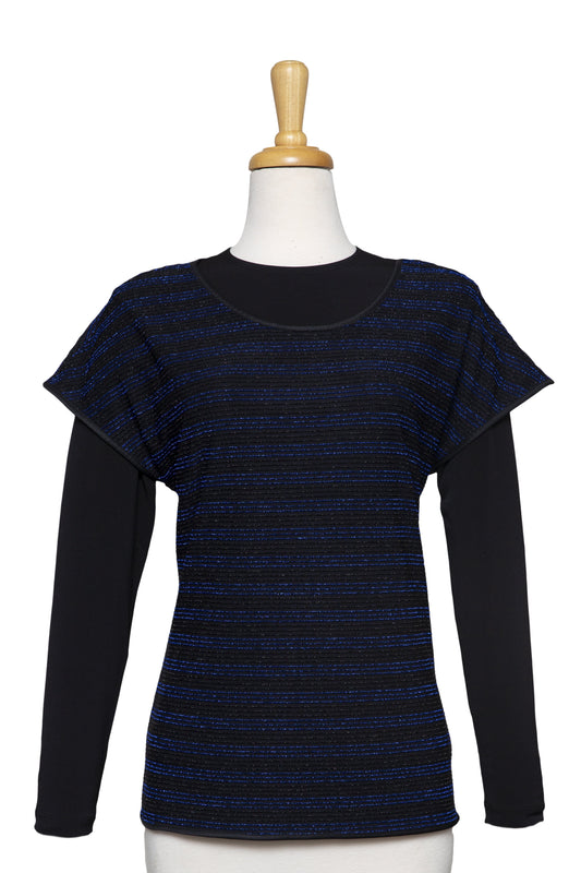 Black and Blue Metallic Short Sleeve With Long Sleeve Microfiber Top