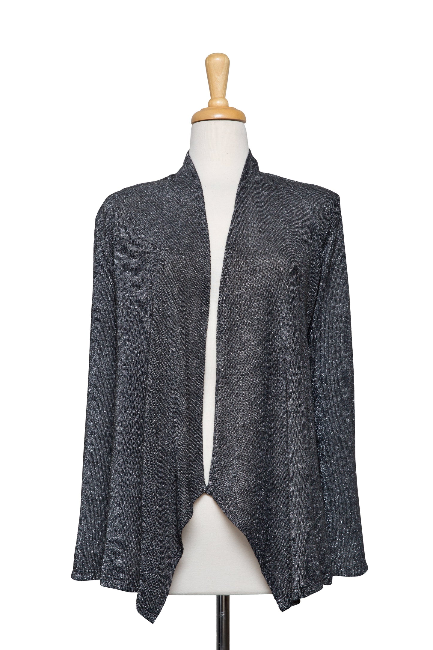 Plus Size Black and Silver Metallic Knit Shawl Collar Jacket