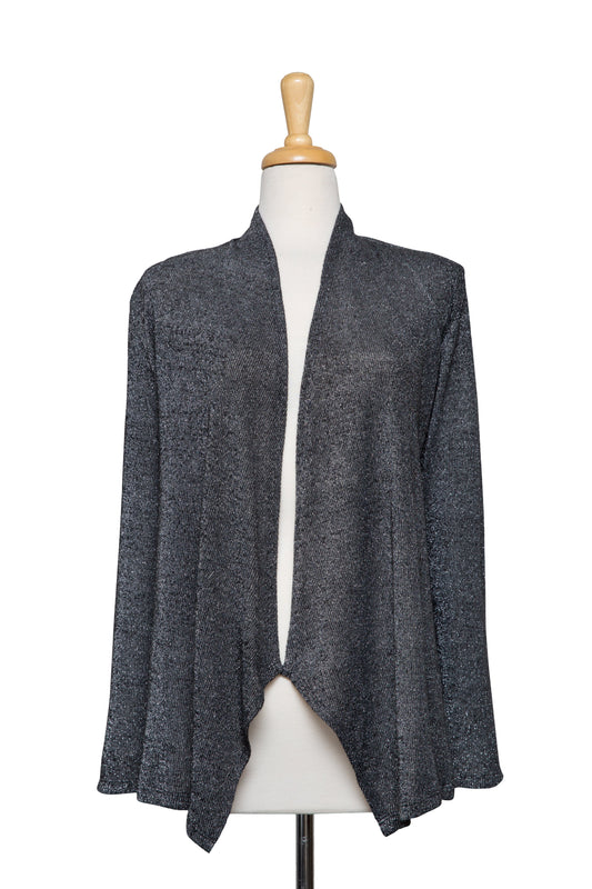 Plus Size Black and Silver Metallic Knit Shawl Collar Jacket