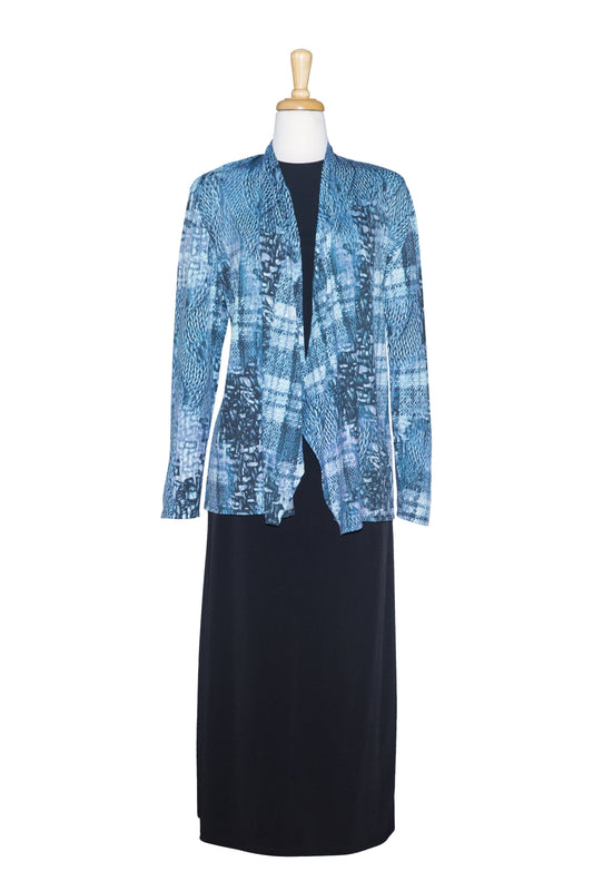 Three Piece Shades Of Blue And Gray Abstract Shawl Collar Microfiber Set