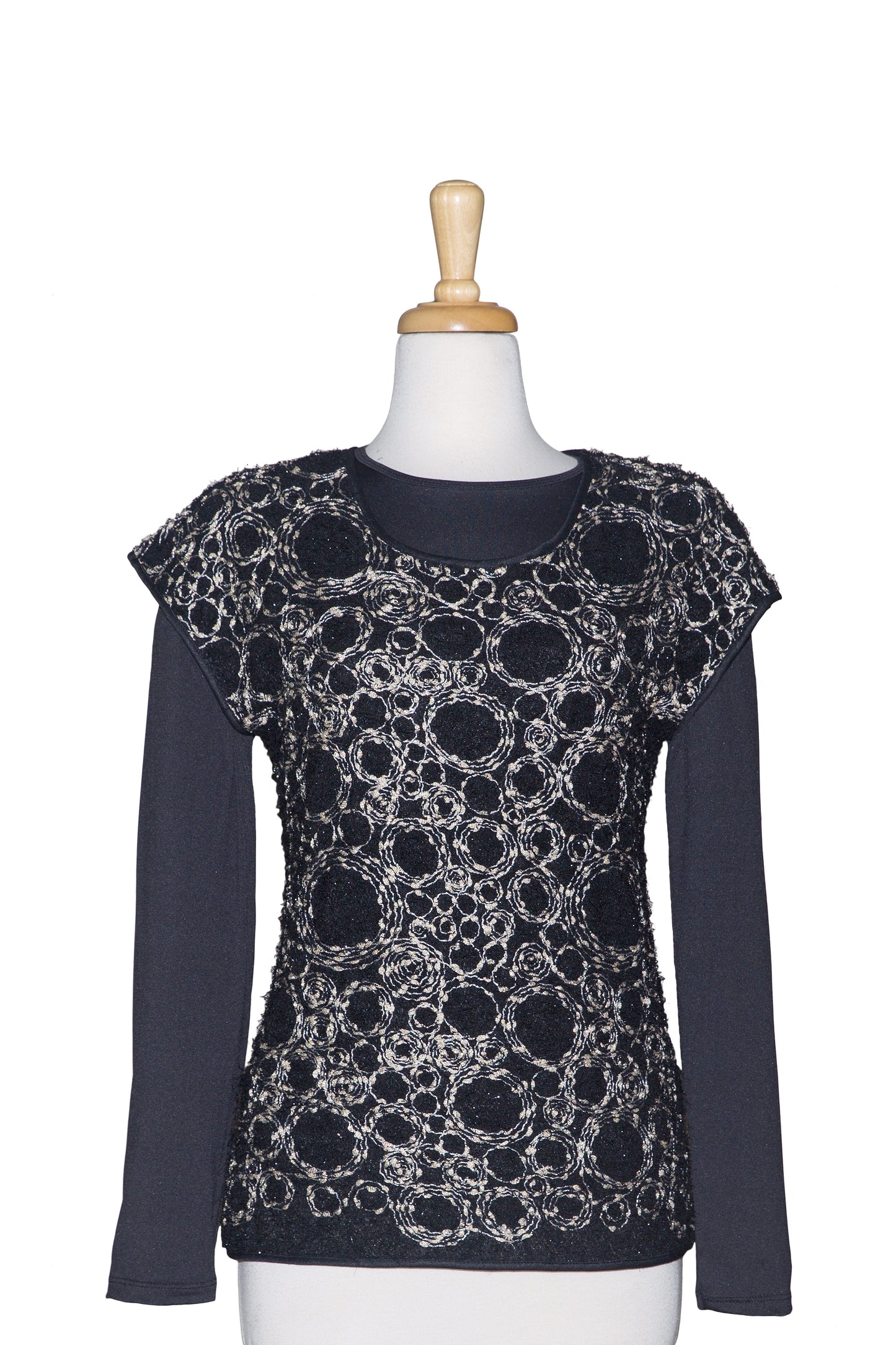 Plus Size Black, and Gold Metallic Mohair Short Sleeve With Long Sleeve Microfiber Top