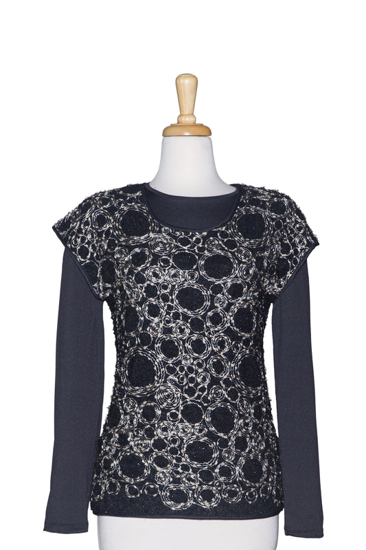 Plus Size Black, and Gold Metallic Mohair Short Sleeve With Long Sleeve Microfiber Top