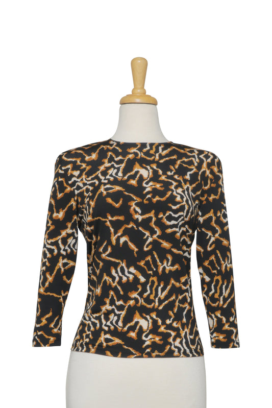 Black and Tan Squiggles Microfiber 3/4 Sleeve Top