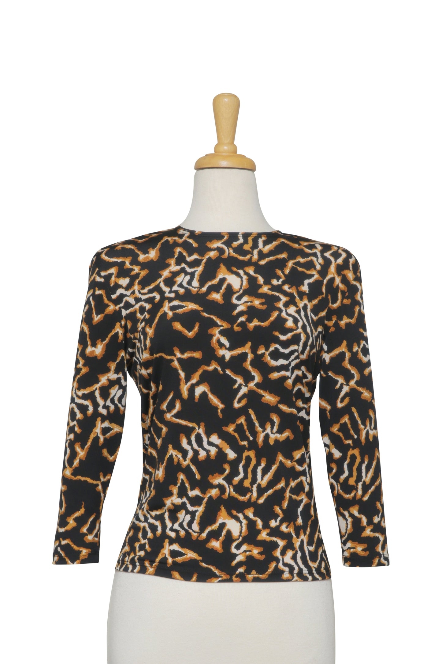 Plus Size Black and Tan Squiggles Microfiber 3/4 Sleeve Top