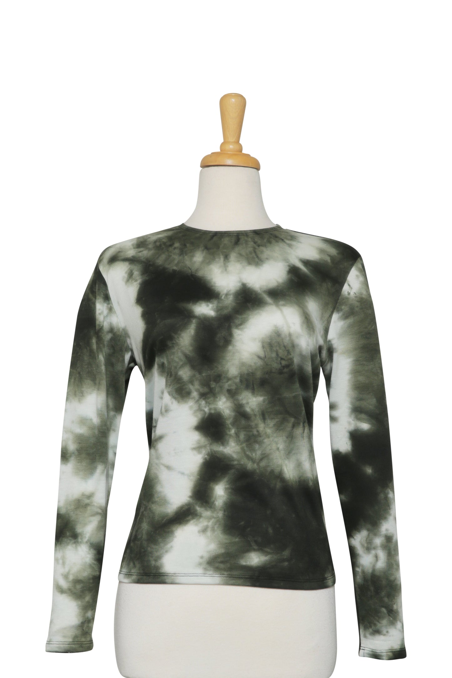 Plus Size Shades of Olive Tie Dye Thin French Terry Cotton Long Sleeve Top