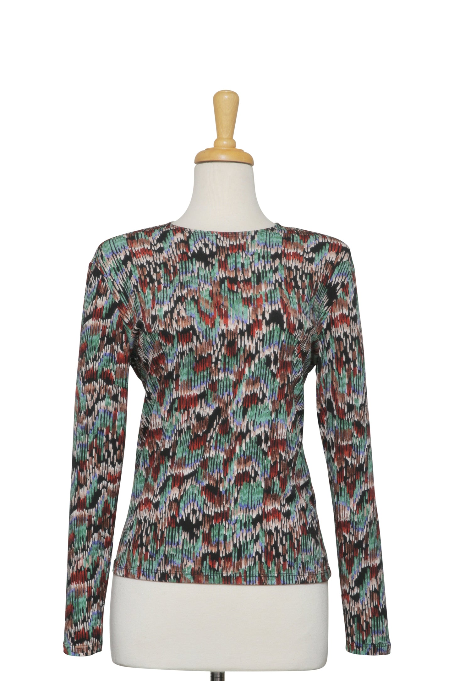 Plus Size Black, Green, Rust and Brown Icicles Textured Long Sleeve Top