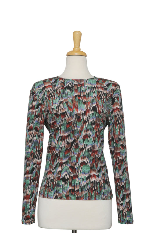 Plus Size Black, Green, Rust and Brown Icicles Textured Long Sleeve Top