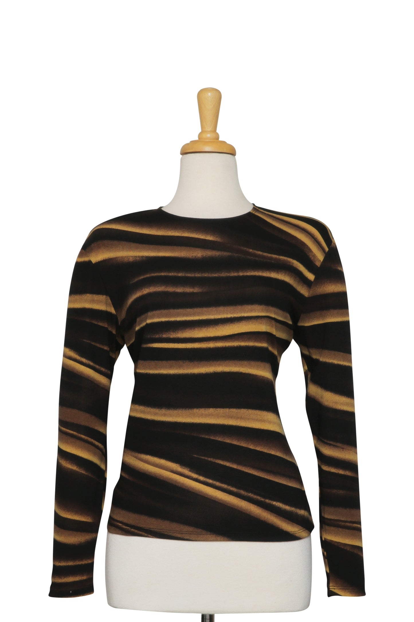 Plus Size Black and Gold Whiplash Long Sleeve Knit Top