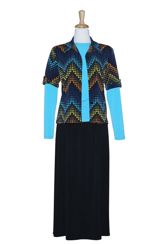 Three Piece Multi Zig Zag Short Sleeve Microfiber Set