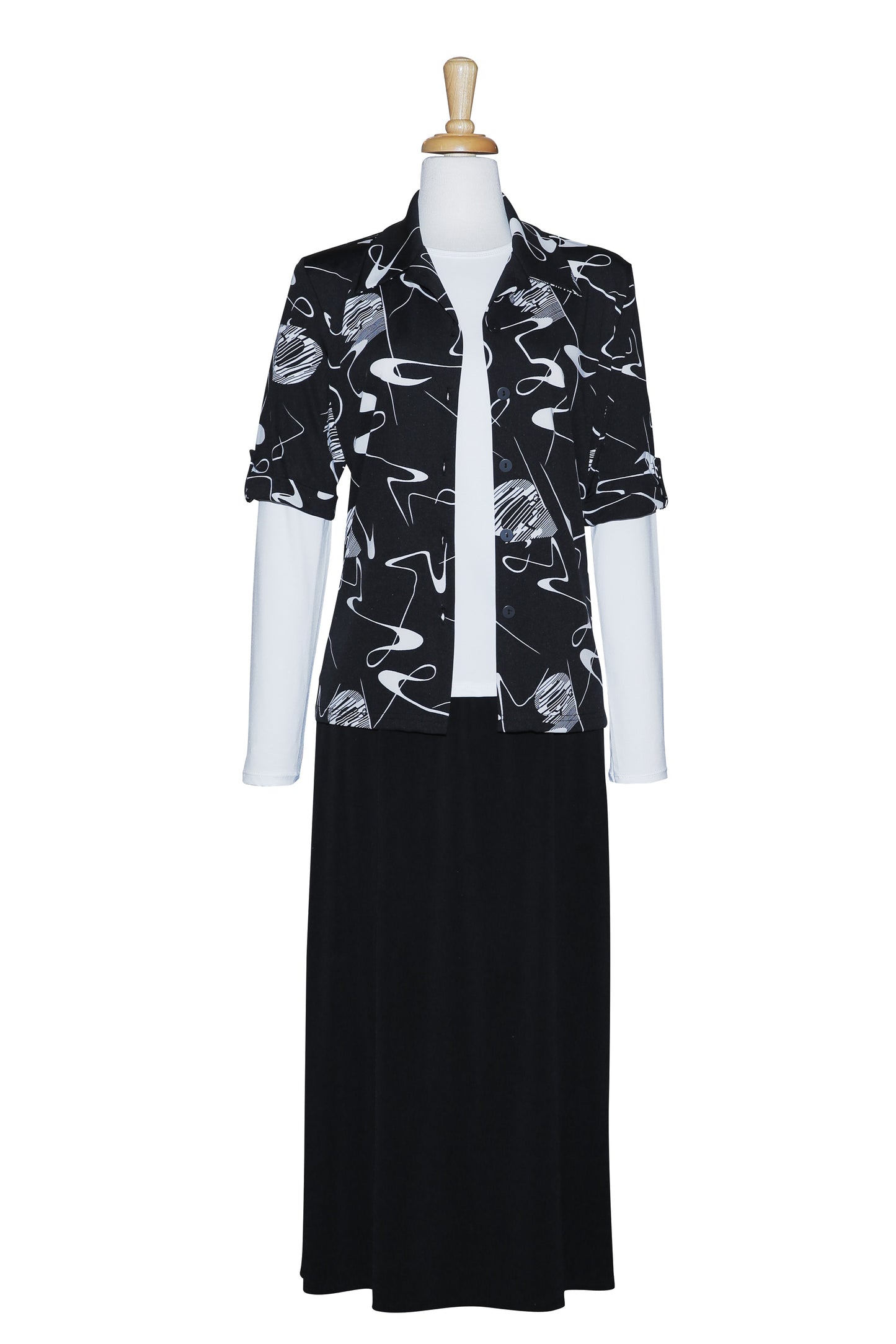 Three Piece Black and White Modern Art  Short Sleeve Microfiber Set