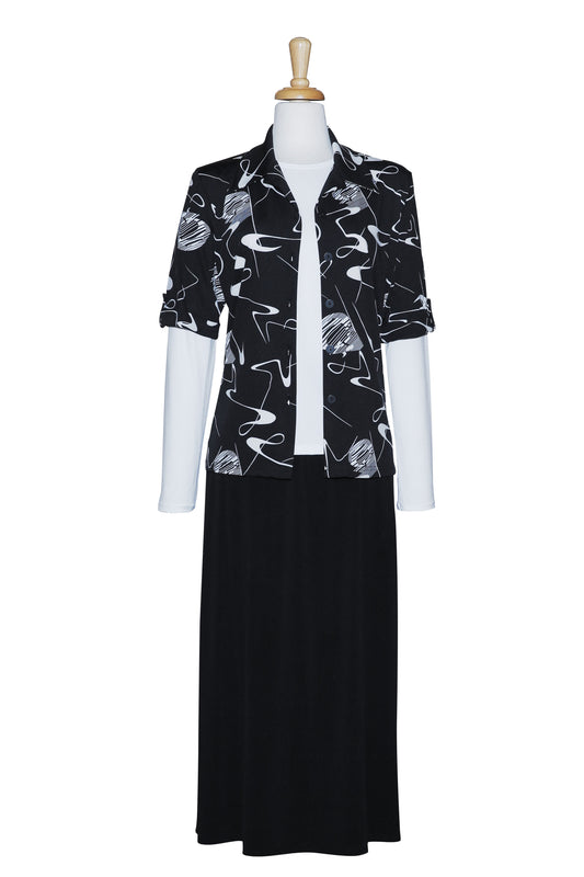 Three Piece Black and White Modern Art  Short Sleeve Microfiber Set