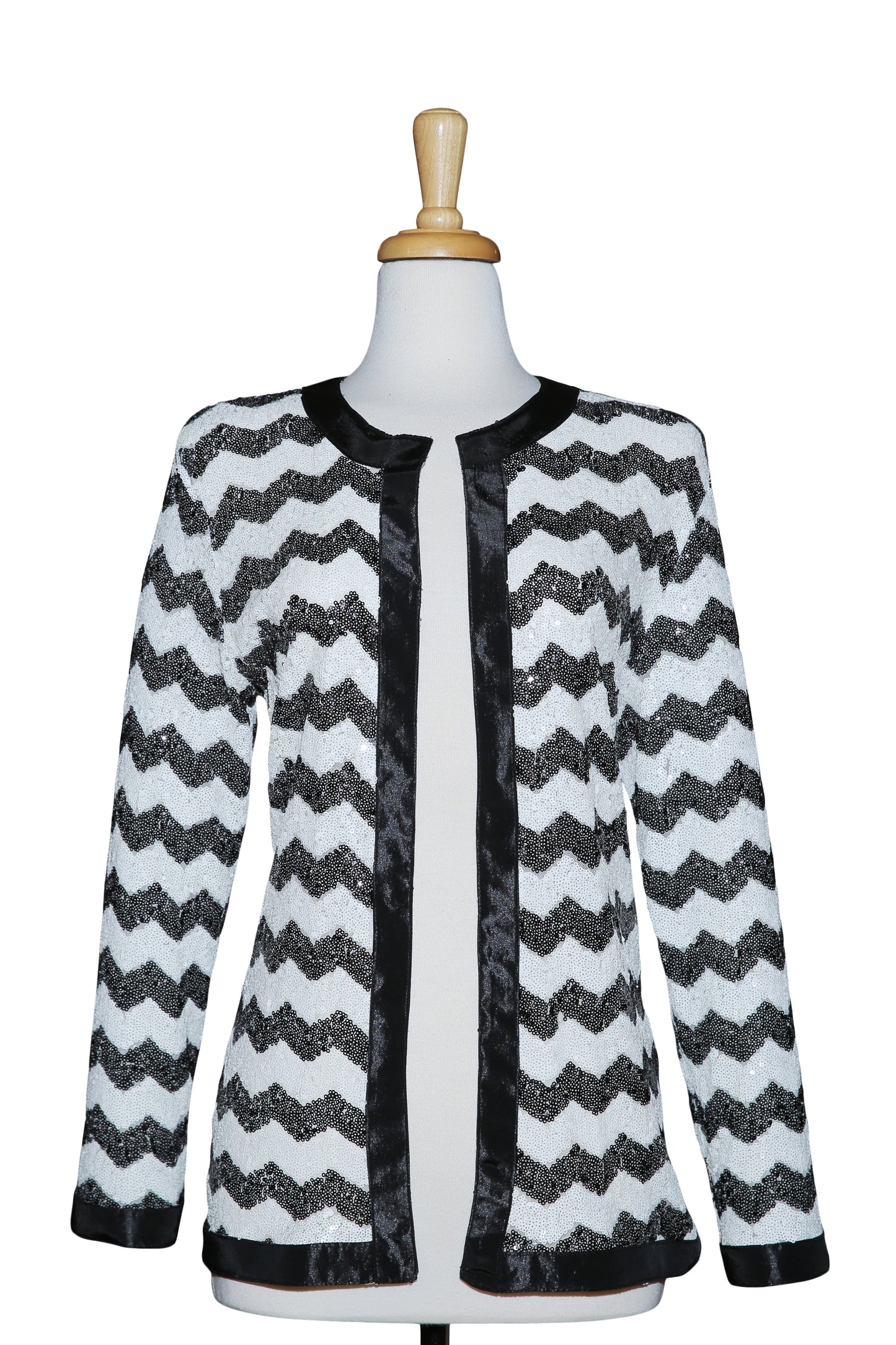 Plus Size Black And White Zig Zag Sequins  Jacket
