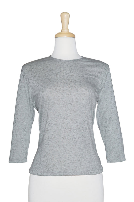Grey With Silver Pin Dots 3/4 Sleeve Cotton Top