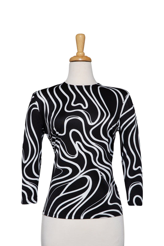 Black and White Swirl Microfiber 3/4 Sleeve Top