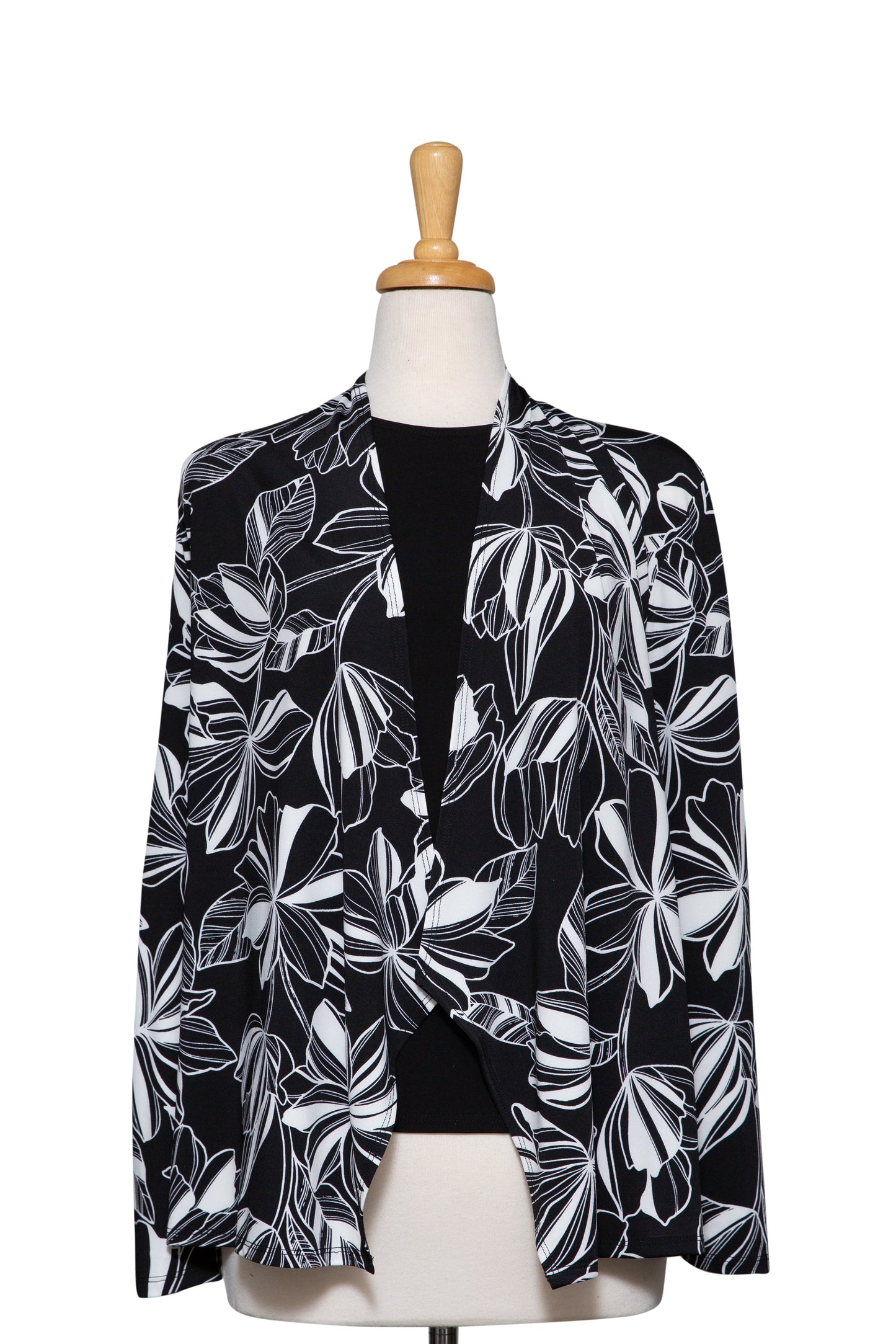 Plus Size Two Piece Black and White Floral Microfiber Shawl Collar  Set